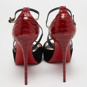Christian Louboutin Red and Black Croc-Embossed Heels